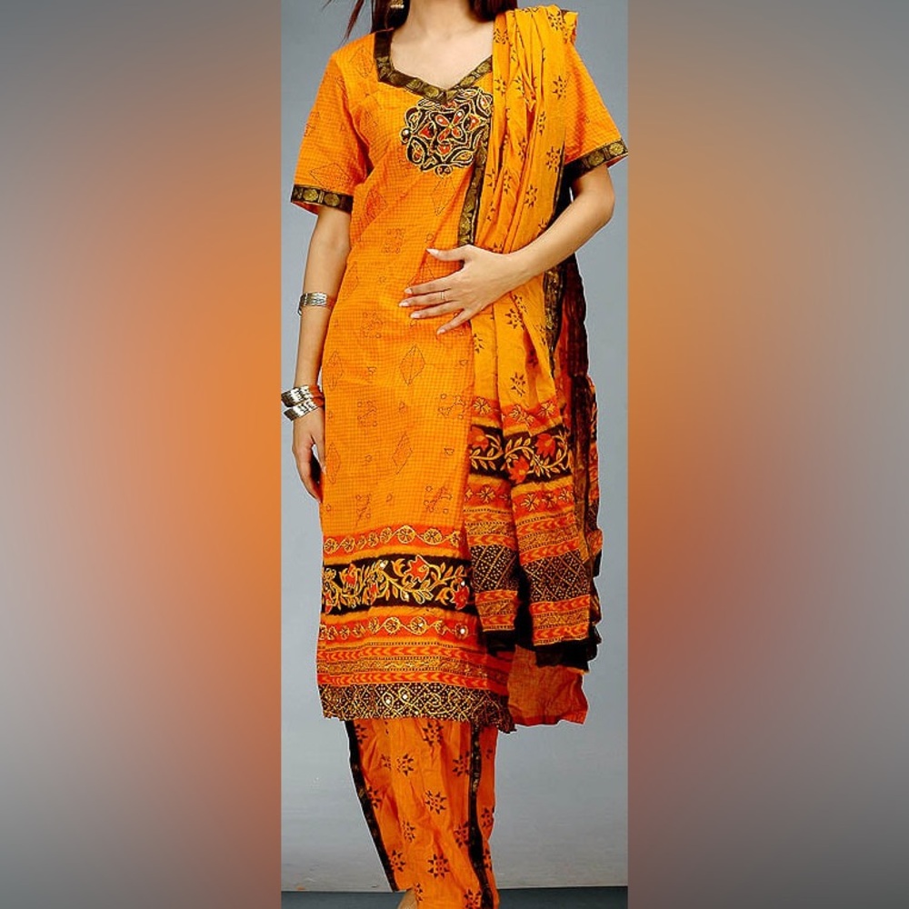 2 Piece Orange Kaftan & Pants